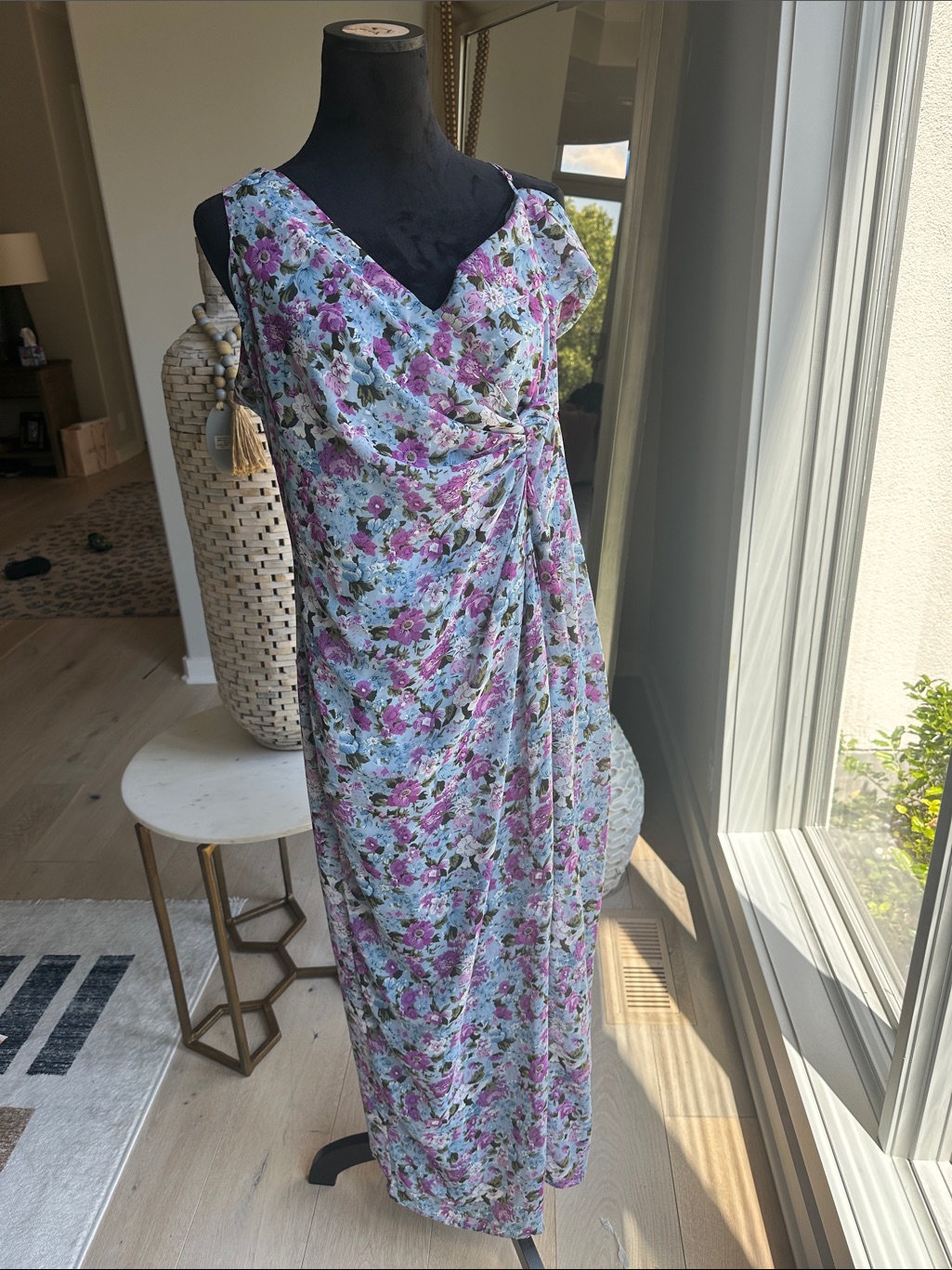 Lulu's Strapless Floral Dress In Purple And Green